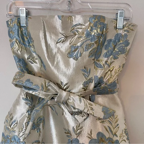 Le Chateau Brocade Strapless Midi Dress Champagne Blue Floral  NWT Small - Picture 4 of 15